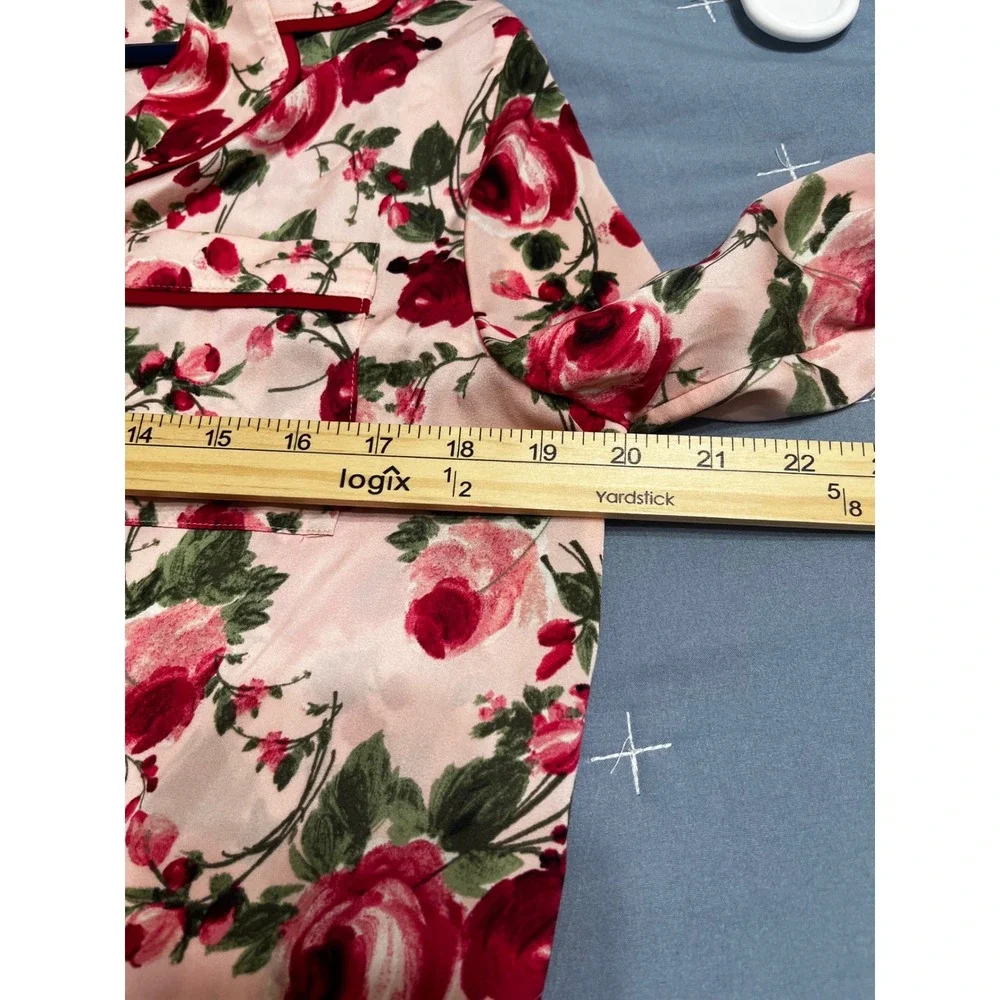 Sanctuary Womens Pink Red‎ Rose Floral Pajama Set Long Sleeve Wide Leg Pants M